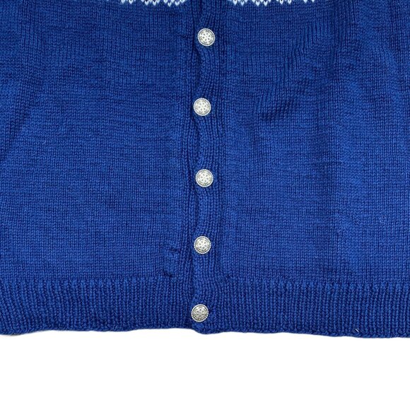 Handcrafted Fair Isle Nordic Wool Cardigan Men Sz XL/XXL Blue White Metal Button - Picture 6 of 9